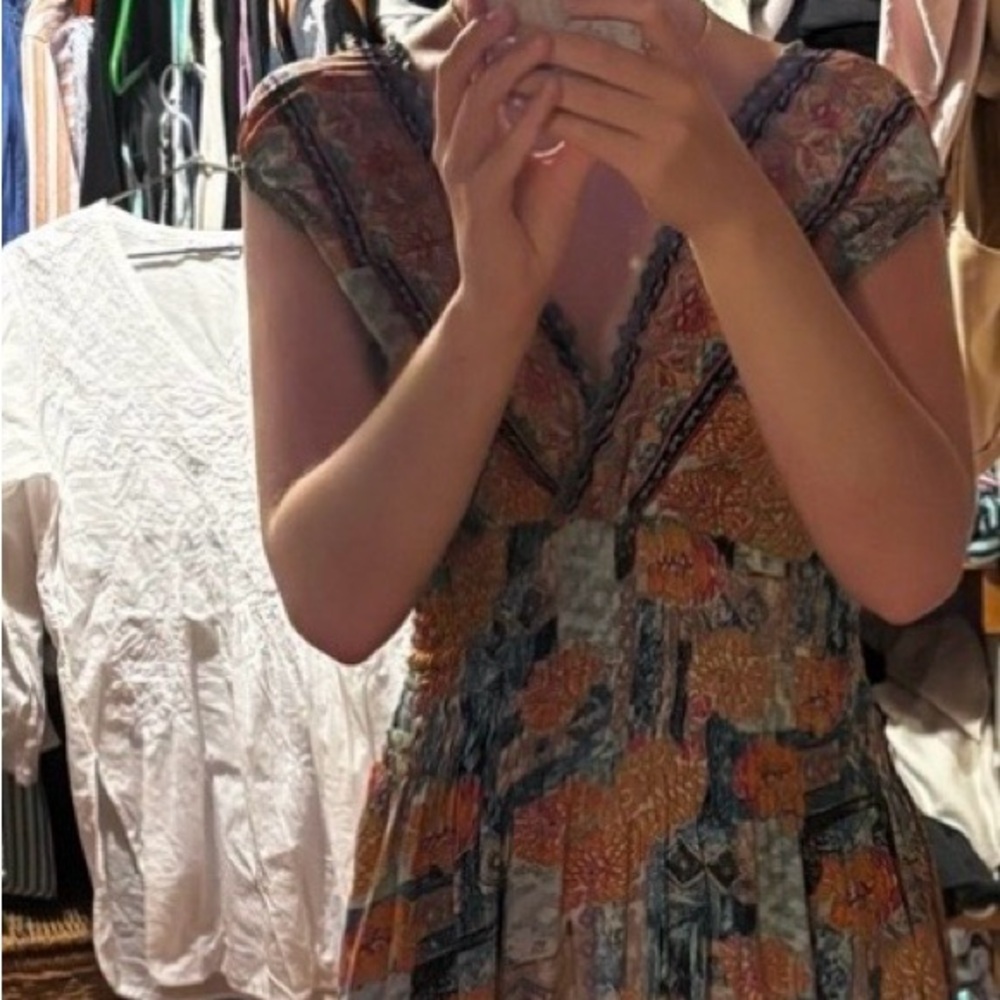 Silk Multicolor V-Neck Women Dress